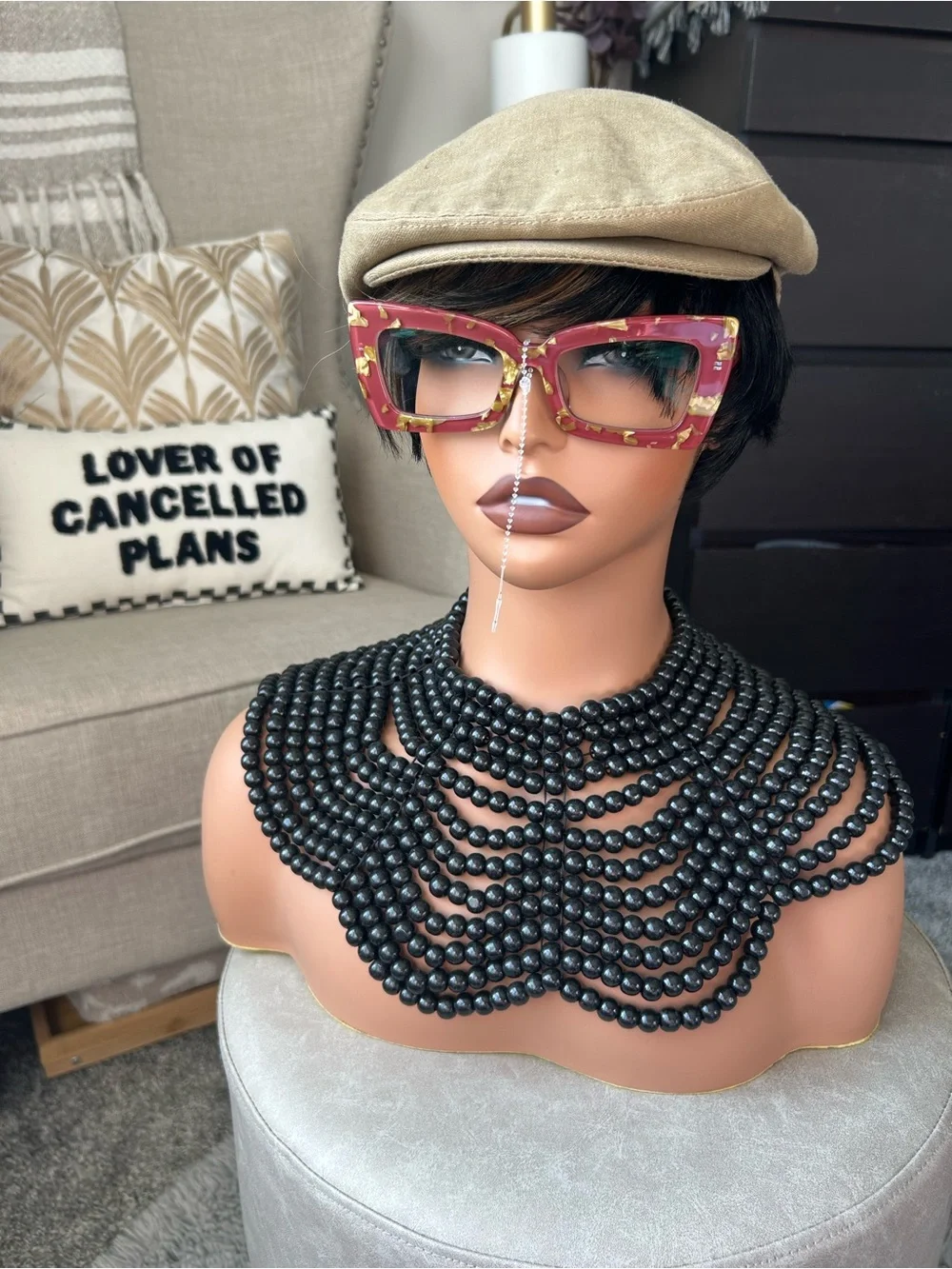 Red Floral Cat-Eye Sunglasses with Rhinestone Nose Chain